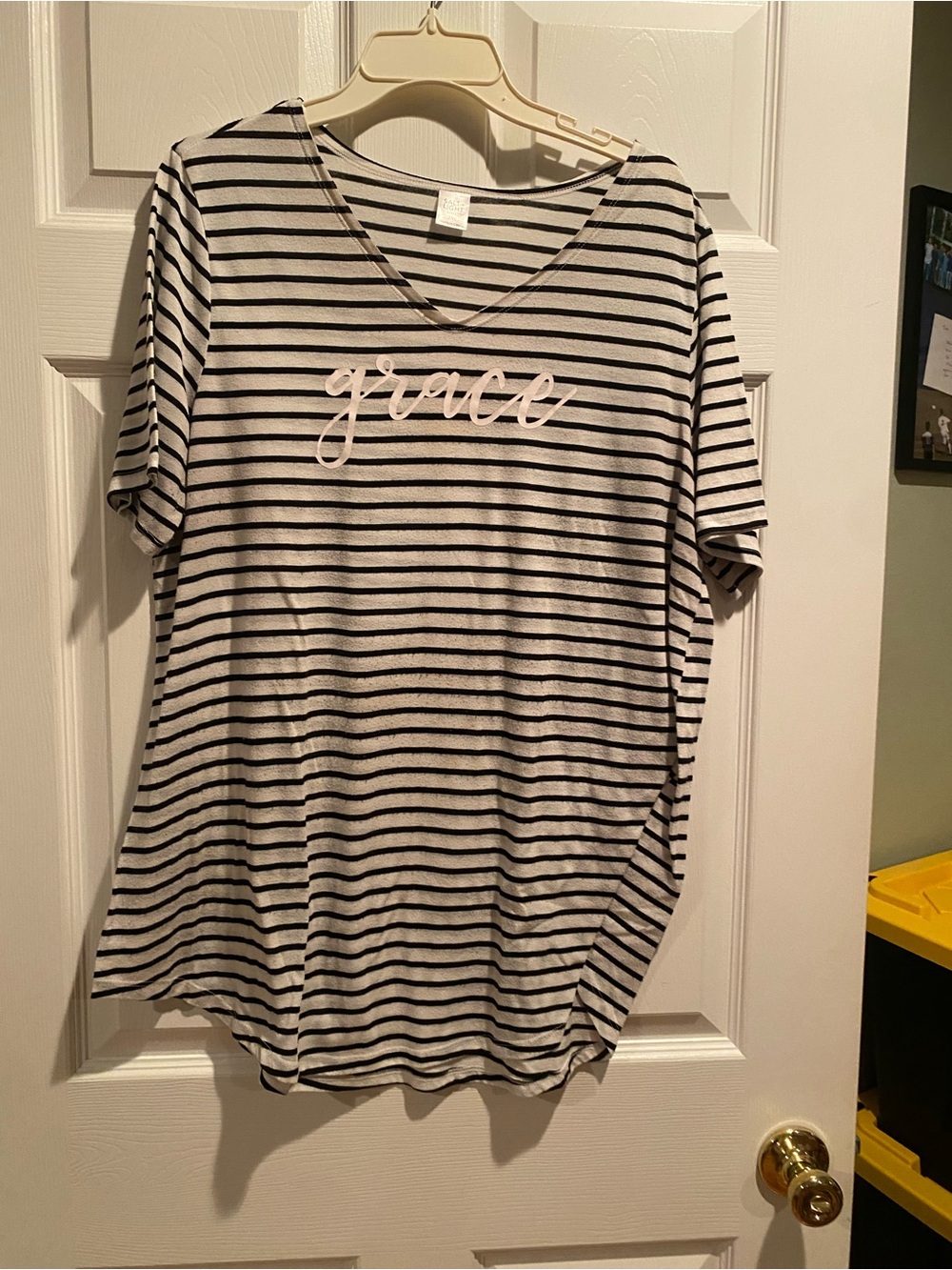 Striped 'grace' V-Neck Tee in Black & White